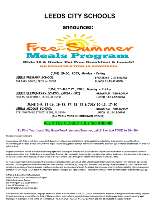 Free Summer Meals Program
